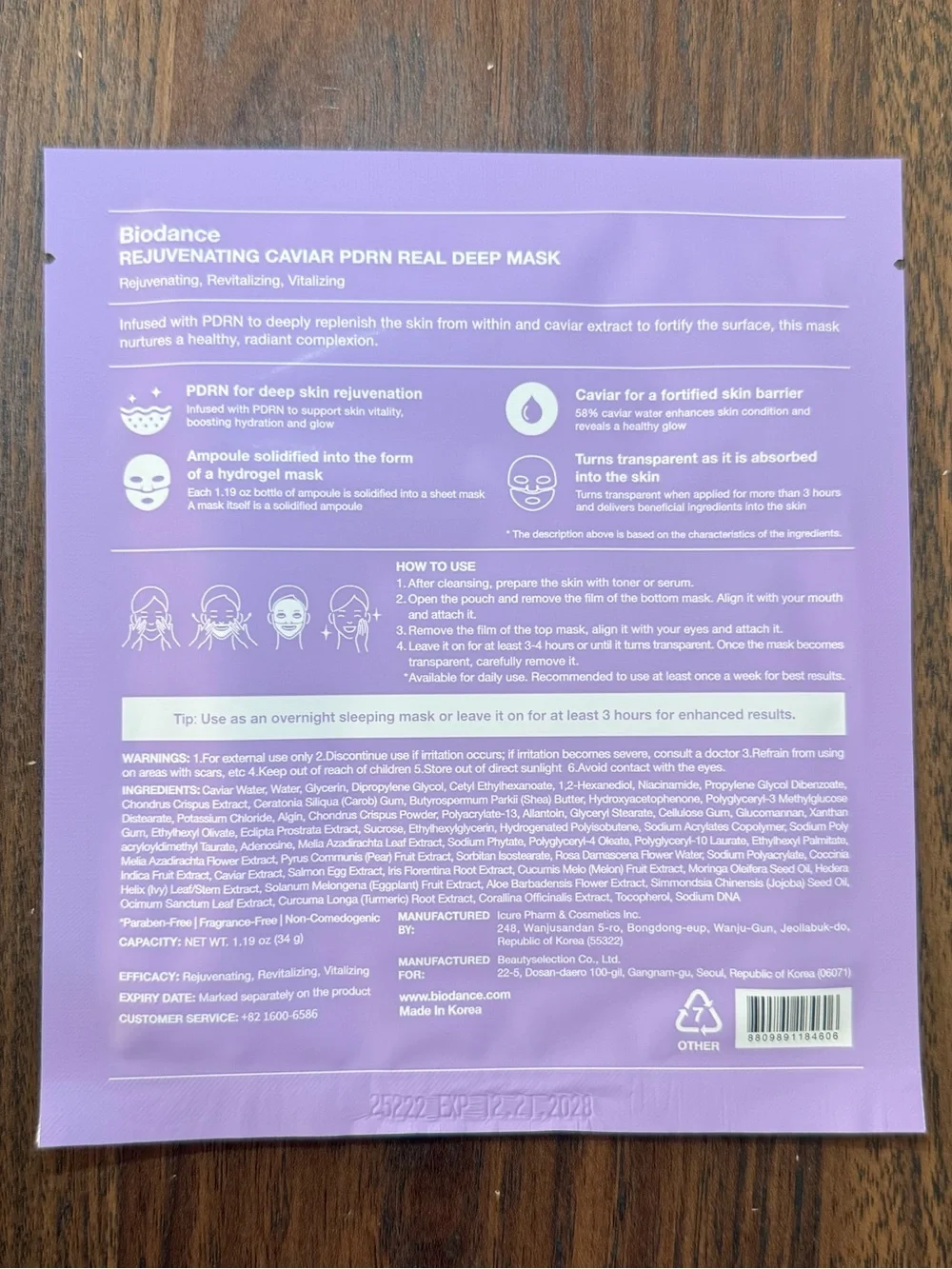 BIODANCE Rejuvenating Caviar PDRN Real Deep Mask (4-Pack)